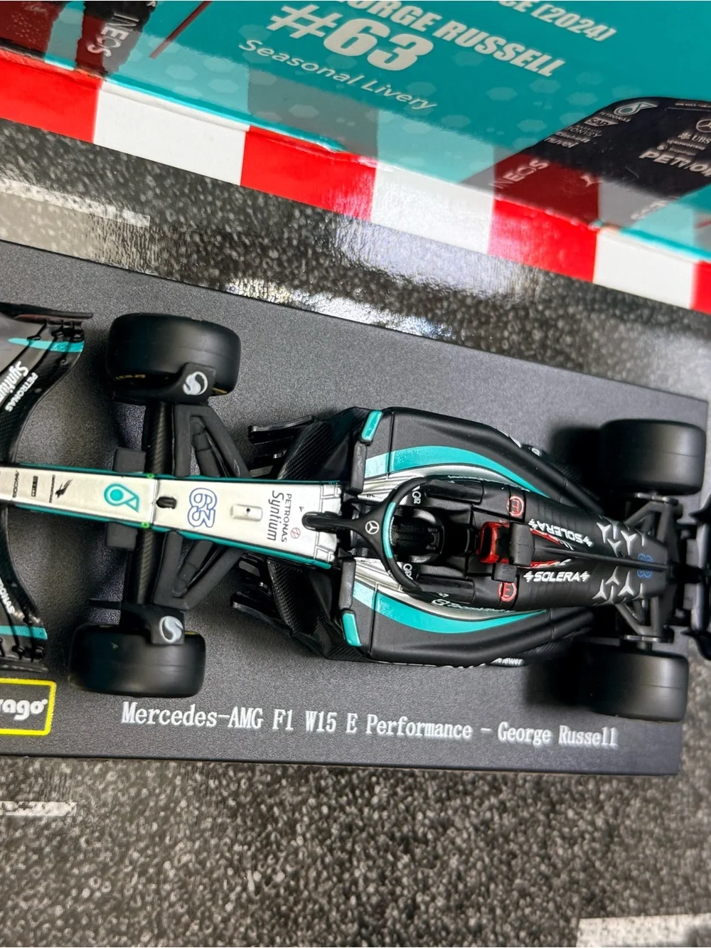 Mercedes AMG Petronas Black and Teal George Russell Diecast F1 Car